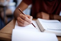 student taking an exam