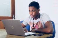 a student at a computer taking a test