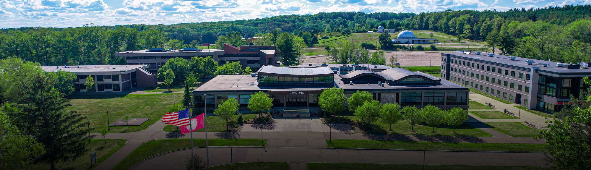 drone photo of campus